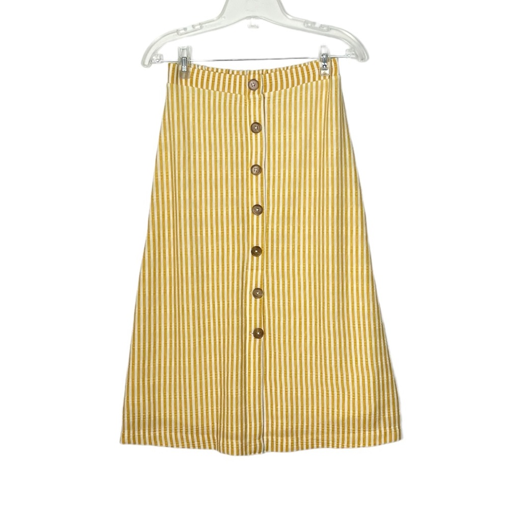 LC Lauren Conrad Golden Yellow and Cream Striped Lined Button Front Skirt
